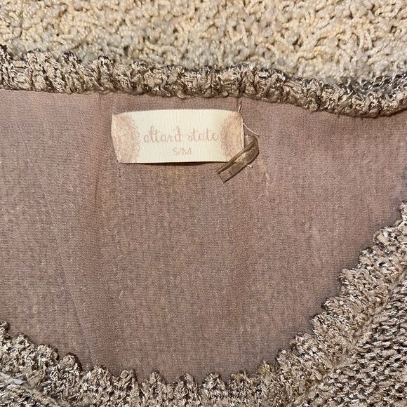 Altar'd State Gray V-Neck Sweater with Cream Accents - Picture 2 of 5